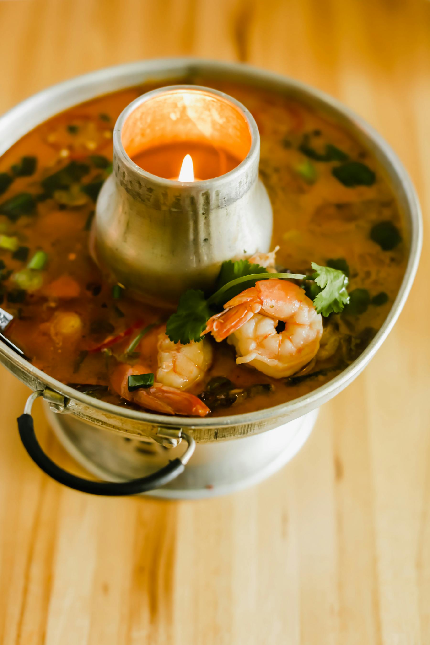 a bowl of soup on a table